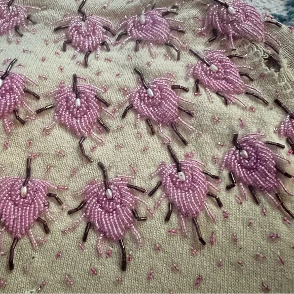Stunning 1950’s Highly Detailed Hand Beaded Cardigan, Sweater Girl Knit Top - Picture 8 of 14